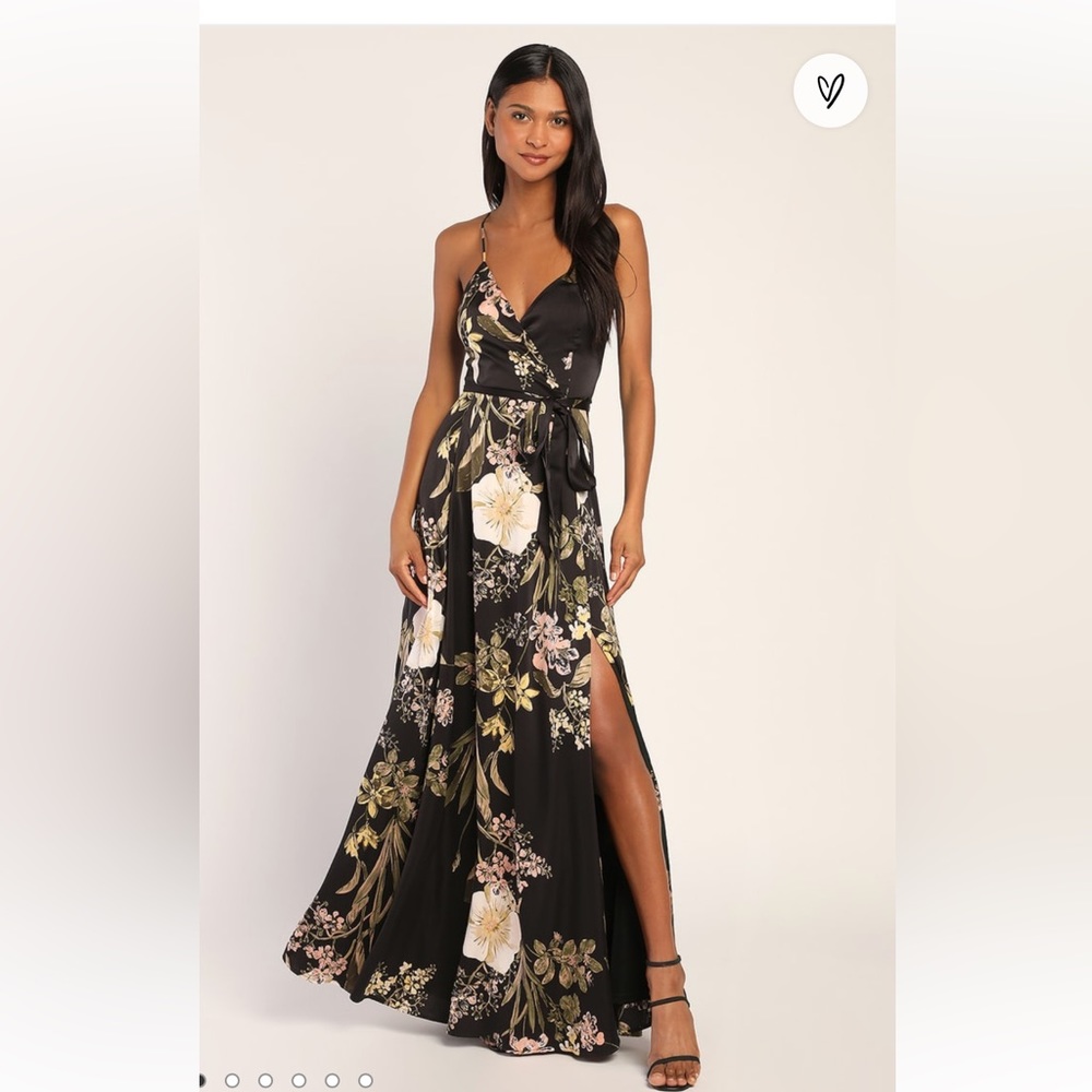 Lulus Black floral Satin Dress